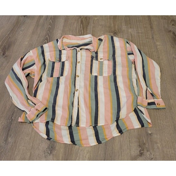 SO Size XXL Striped Long-sleeved Button Up Flannel, Easter/Spring Pastels 70/30 - Picture 1 of 12